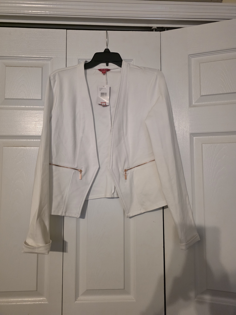 Women's White Open Front Jacket with Zip Pockets